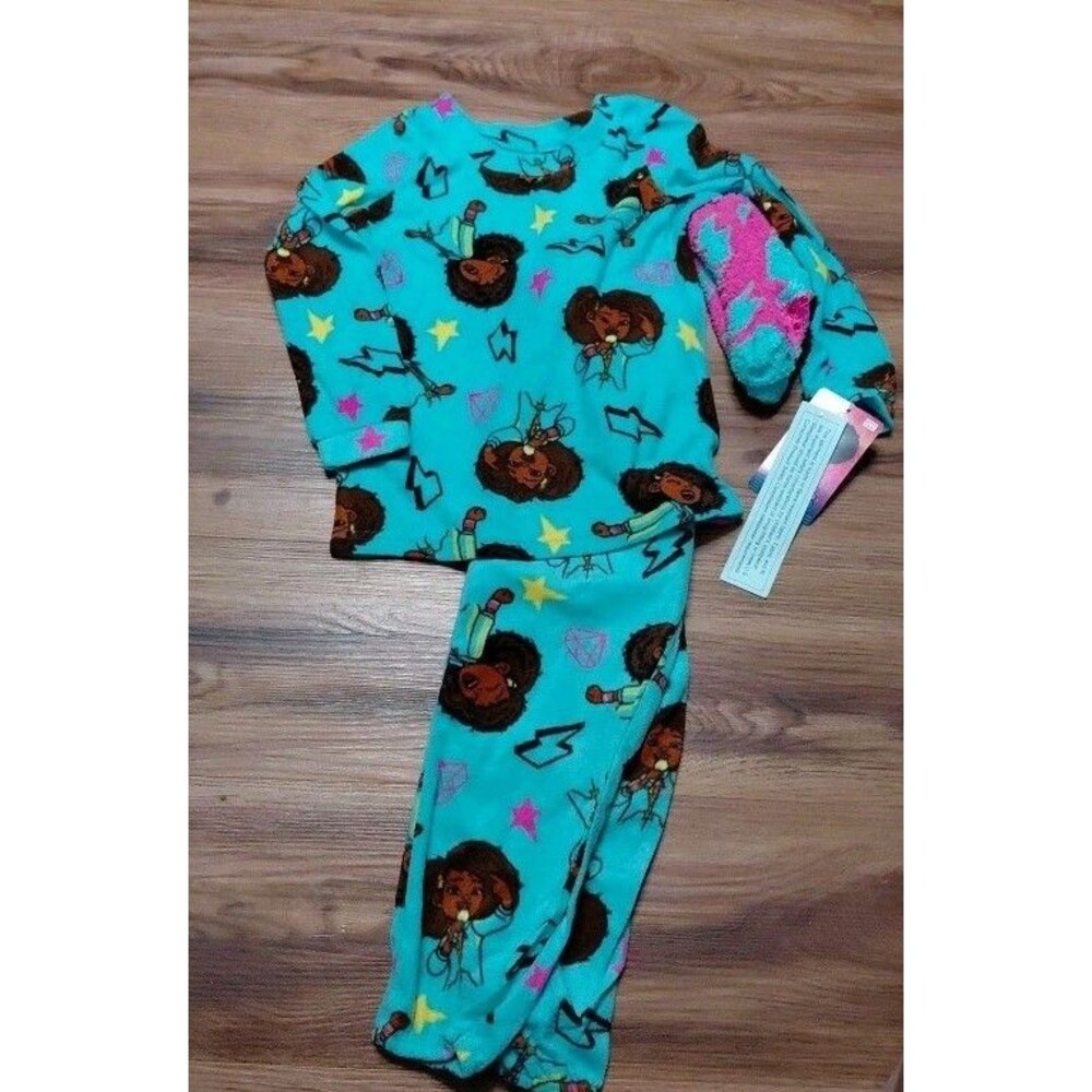 NWT Karma’s World Girls (2 Pc) Pajama Set & Socks Size L 10/12 Blue Soft & Cozy